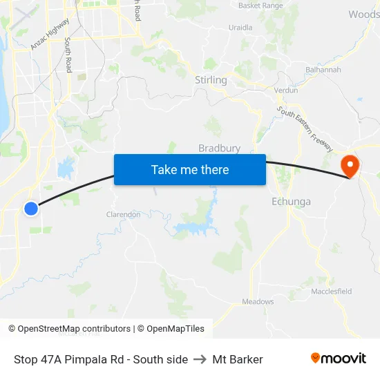 Stop 47A Pimpala Rd - South side to Mt Barker map