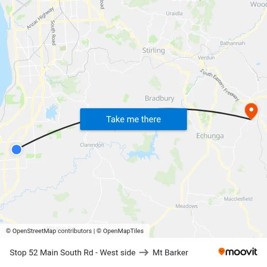 Stop 52 Main South Rd - West side to Mt Barker map