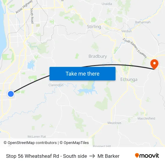 Stop 56 Wheatsheaf Rd - South side to Mt Barker map