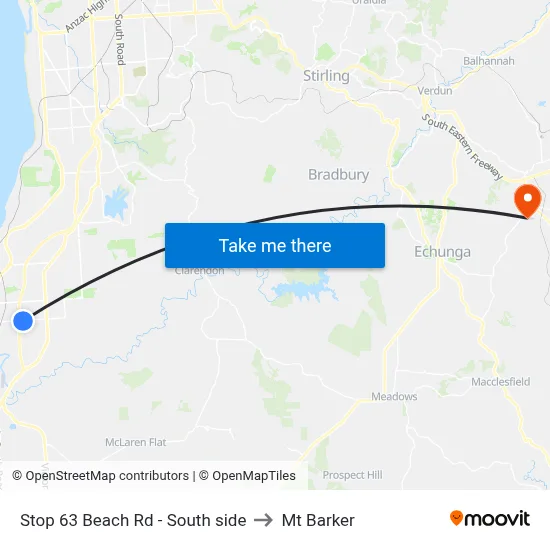 Stop 63 Beach Rd - South side to Mt Barker map