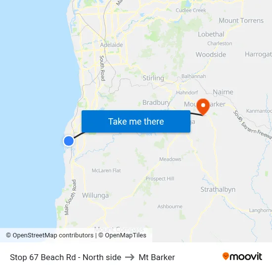 Stop 67 Beach Rd - North side to Mt Barker map