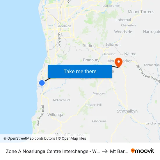 Zone A Noarlunga Centre Interchange - West side to Mt Barker map