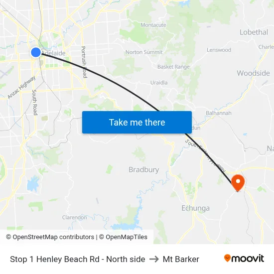 Stop 1 Henley Beach Rd - North side to Mt Barker map