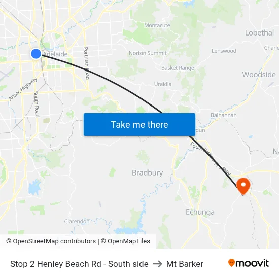 Stop 2 Henley Beach Rd - South side to Mt Barker map