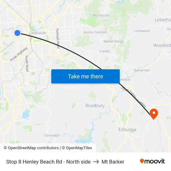 Stop 8 Henley Beach Rd - North side to Mt Barker map