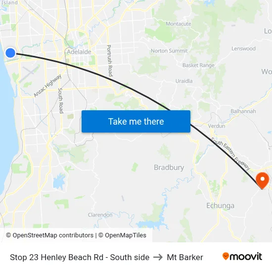 Stop 23 Henley Beach Rd - South side to Mt Barker map