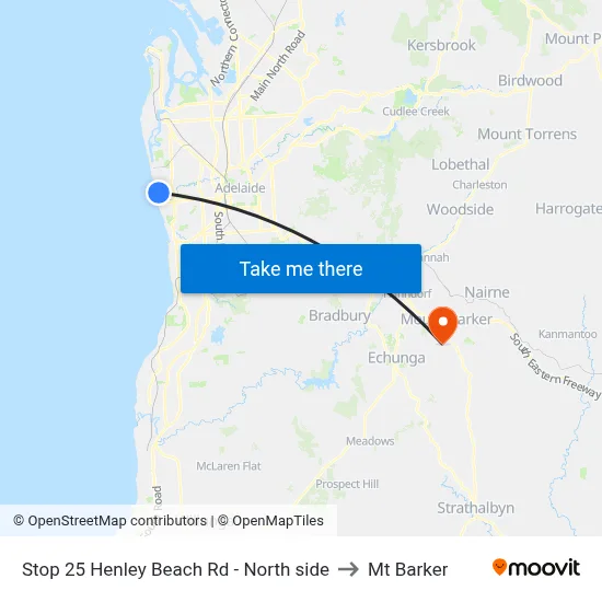 Stop 25 Henley Beach Rd - North side to Mt Barker map
