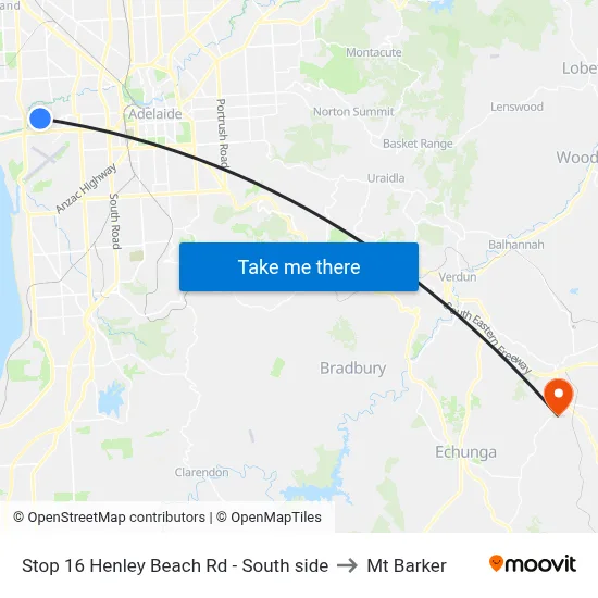 Stop 16 Henley Beach Rd - South side to Mt Barker map