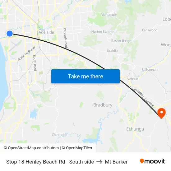 Stop 18 Henley Beach Rd - South side to Mt Barker map