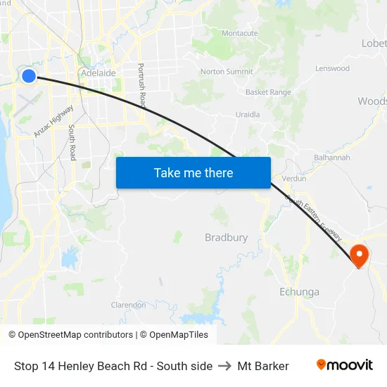 Stop 14 Henley Beach Rd - South side to Mt Barker map