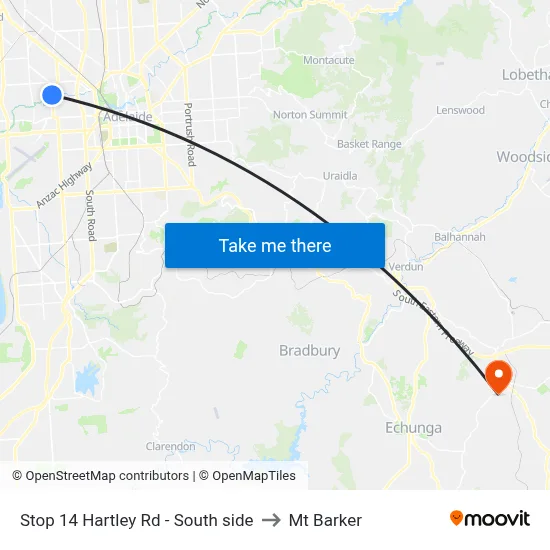 Stop 14 Hartley Rd - South side to Mt Barker map