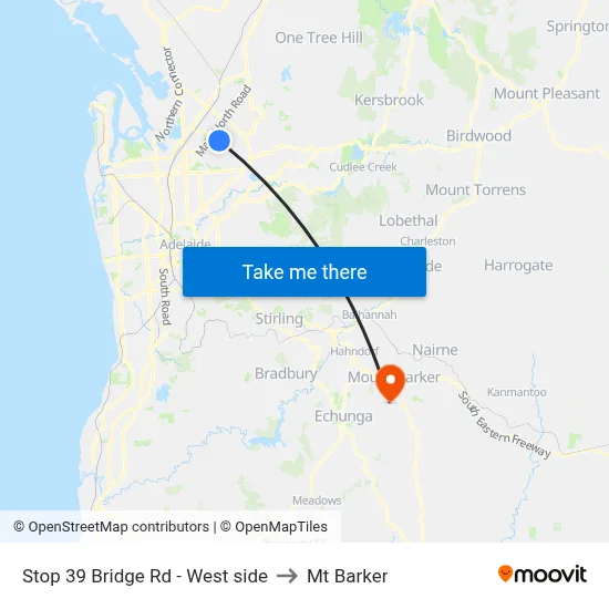 Stop 39 Bridge Rd - West side to Mt Barker map