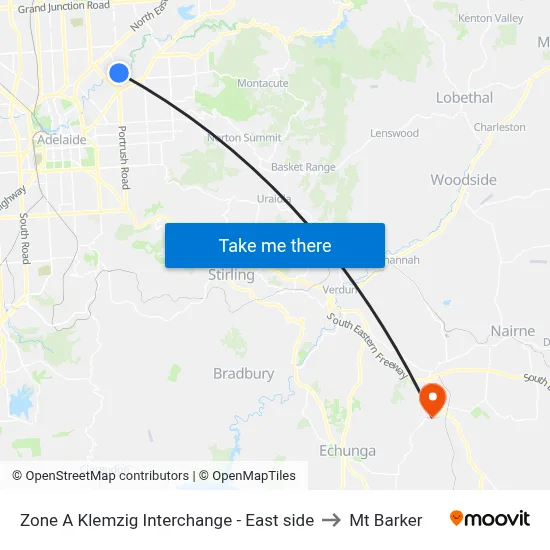 Zone A Klemzig Interchange - East side to Mt Barker map