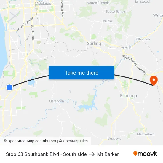 Stop 63 Southbank Blvd - South side to Mt Barker map