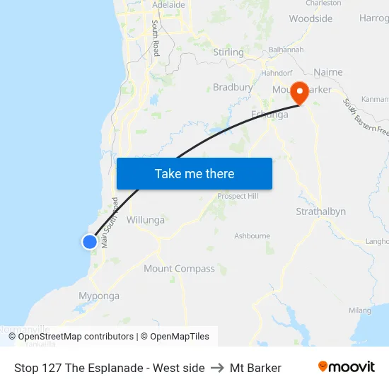 Stop 127 The Esplanade - West side to Mt Barker map