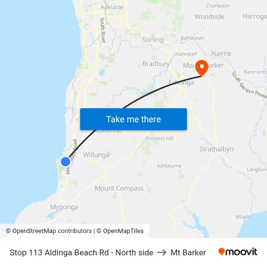 Stop 113 Aldinga Beach Rd - North side to Mt Barker map