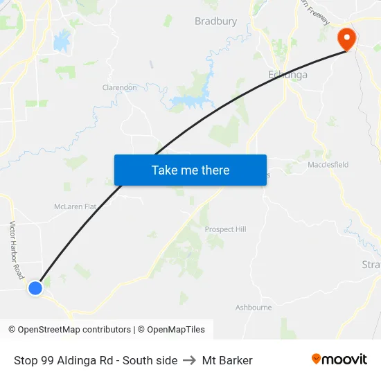Stop 99 Aldinga Rd - South side to Mt Barker map