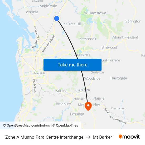 Zone A Munno Para Centre Interchange to Mt Barker map