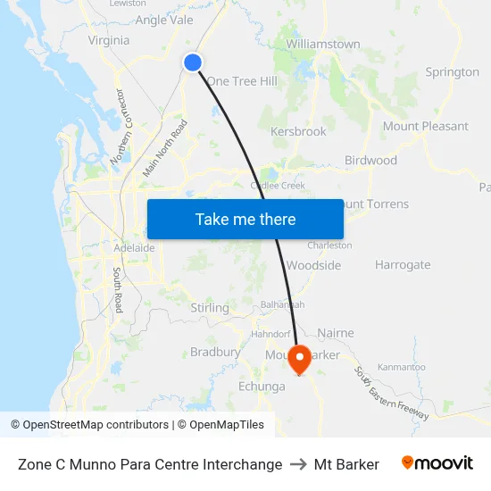 Zone C Munno Para Centre Interchange to Mt Barker map