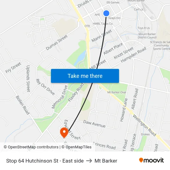 Stop 64 Hutchinson St - East side to Mt Barker map