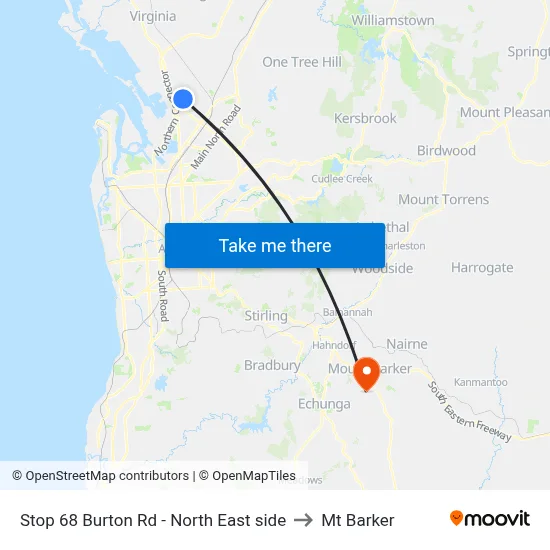 Stop 68 Burton Rd - North East side to Mt Barker map
