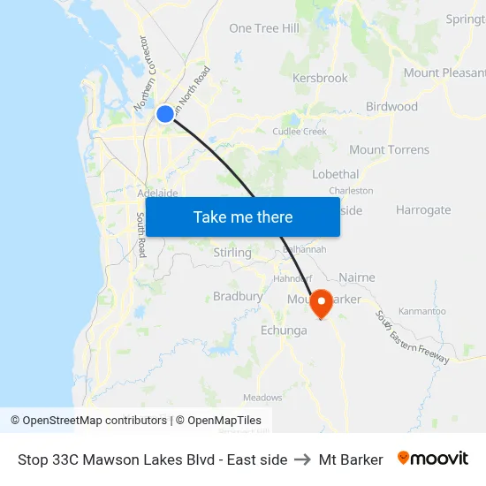 Stop 33C Mawson Lakes Blvd - East side to Mt Barker map