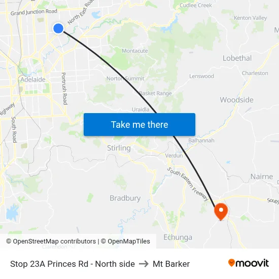 Stop 23A Princes Rd - North side to Mt Barker map
