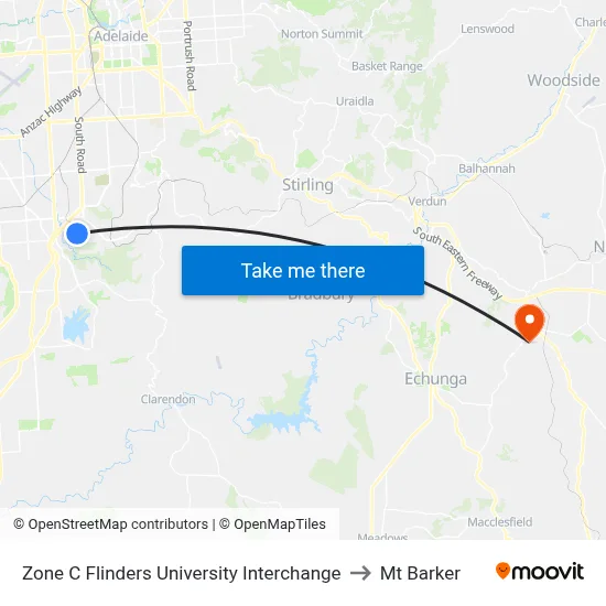 Zone C Flinders University Interchange to Mt Barker map