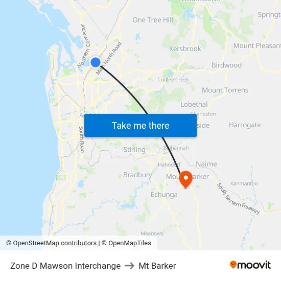 Zone D Mawson Interchange to Mt Barker map