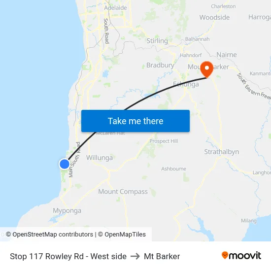 Stop 117 Rowley Rd - West side to Mt Barker map