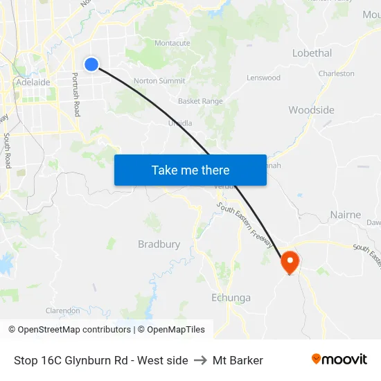 Stop 16C Glynburn Rd - West side to Mt Barker map