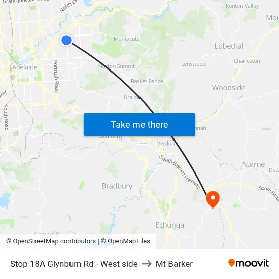 Stop 18A Glynburn Rd - West side to Mt Barker map