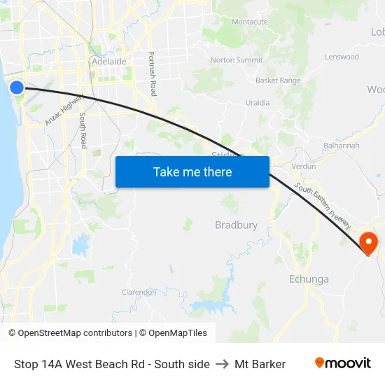 Stop 14A West Beach Rd - South side to Mt Barker map