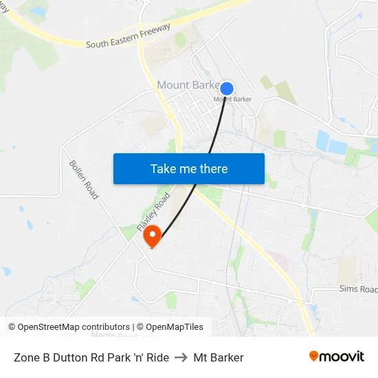 Zone B Dutton Rd Park 'n' Ride to Mt Barker map