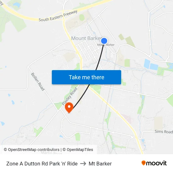 Zone A Dutton Rd Park 'n' Ride to Mt Barker map