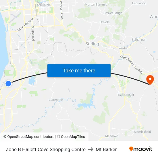 Zone B Hallett Cove Shopping Centre to Mt Barker map