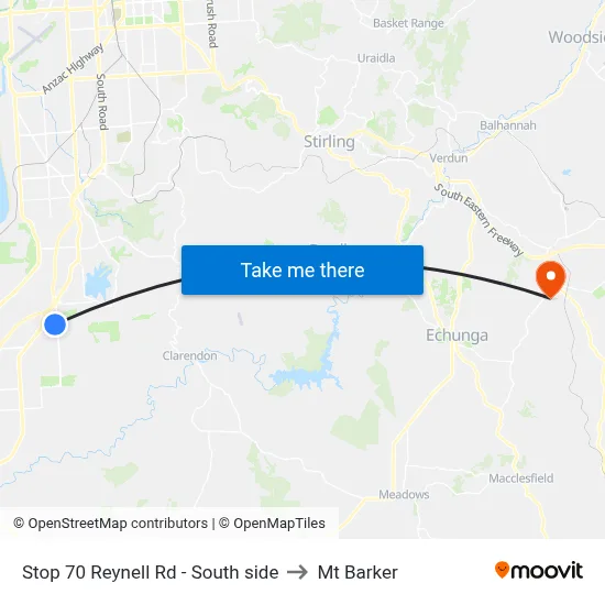 Stop 70 Reynell Rd - South side to Mt Barker map