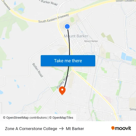 Zone A Cornerstone College to Mt Barker map