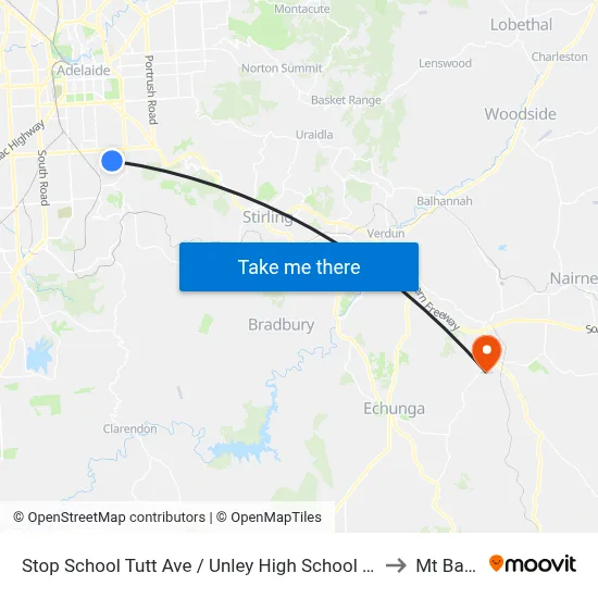 Stop School Tutt Ave / Unley High School - South side to Mt Barker map