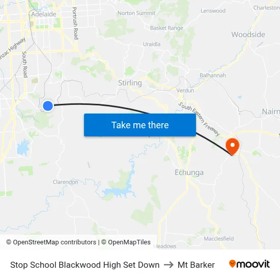 Stop School Blackwood High Set Down to Mt Barker map