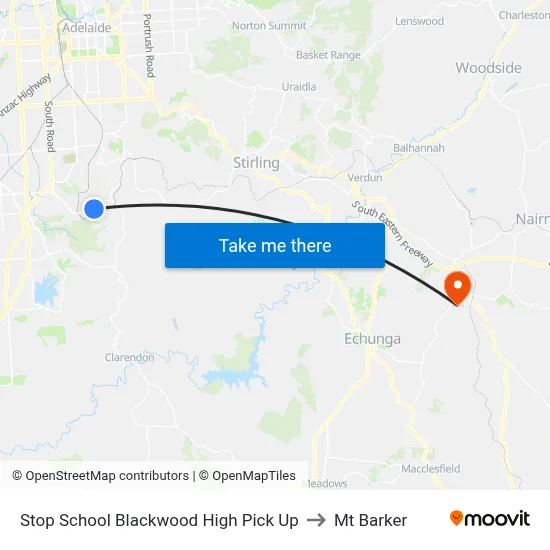 Stop School Blackwood High Pick Up to Mt Barker map