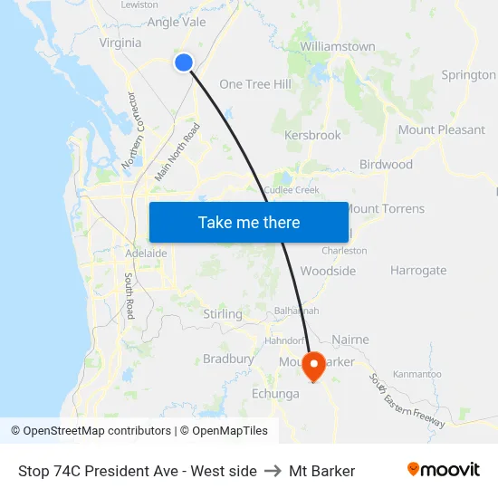 Stop 74C President Ave - West side to Mt Barker map