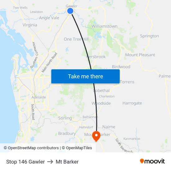 Stop 146 Gawler to Mt Barker map