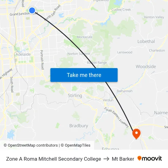 Zone A Roma Mitchell Secondary College to Mt Barker map