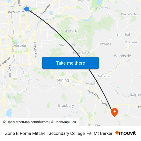 Zone B Roma Mitchell Secondary College to Mt Barker map