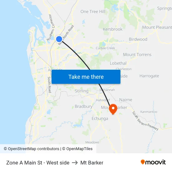 Zone A Main St - West side to Mt Barker map