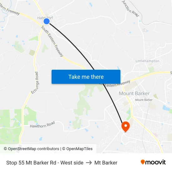 Stop 55 Mt Barker Rd - West side to Mt Barker map