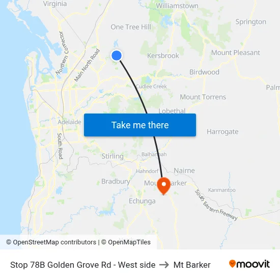 Stop 78B Golden Grove Rd - West side to Mt Barker map
