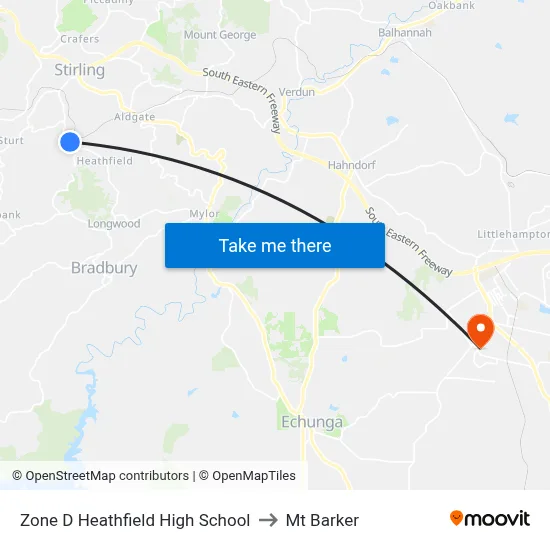 Zone D Heathfield High School to Mt Barker map