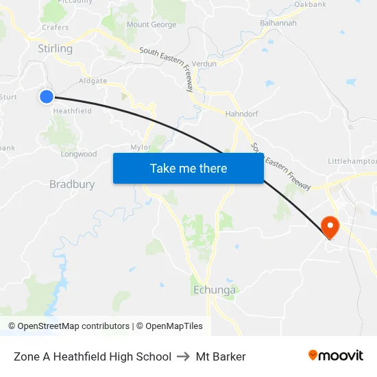 Zone A Heathfield High School to Mt Barker map